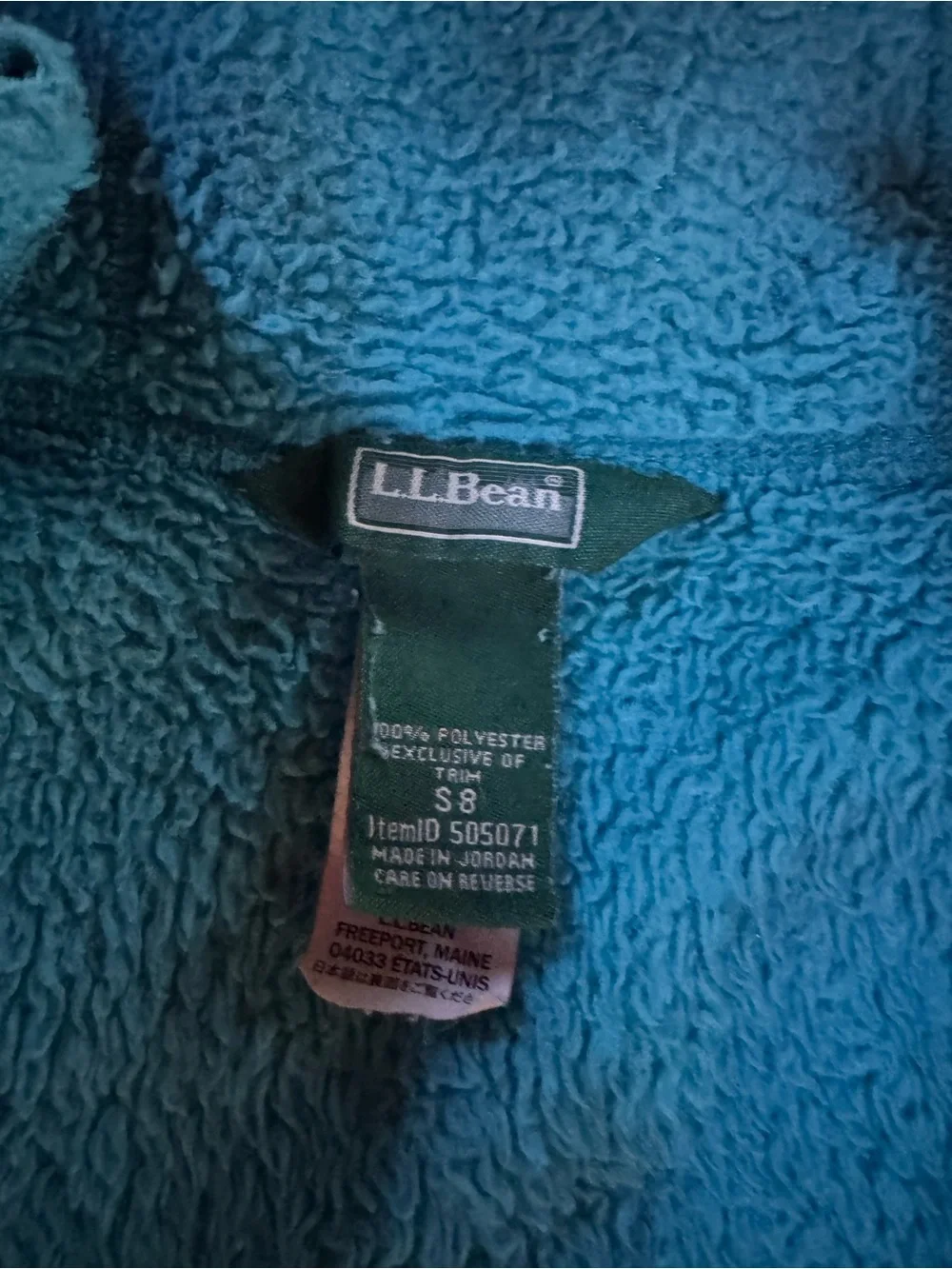 L.L. Bean Kids Teal Blue Hooded Fleece Jacket size 8 girls
